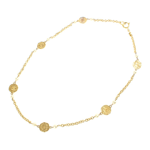 Chanel CHANEL Coco Mark Pearl Motif Necklace Gold P3040