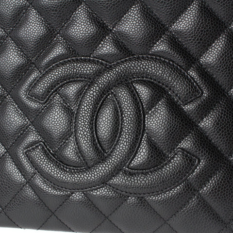 シャネル CHANEL キャビアスキンロゴ セミショルダーバッグ ハンドバッグ 6番台 レザー ブラック P3042