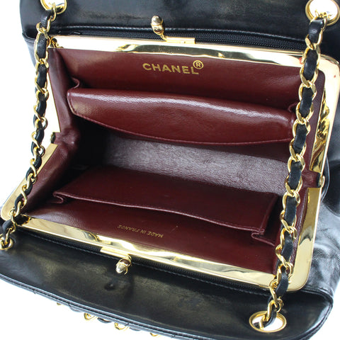 シャネル CHANEL がま口 シェブロン Vステッチ チェーン ショルダーバッグ 1番台 レザー ブラック P3064