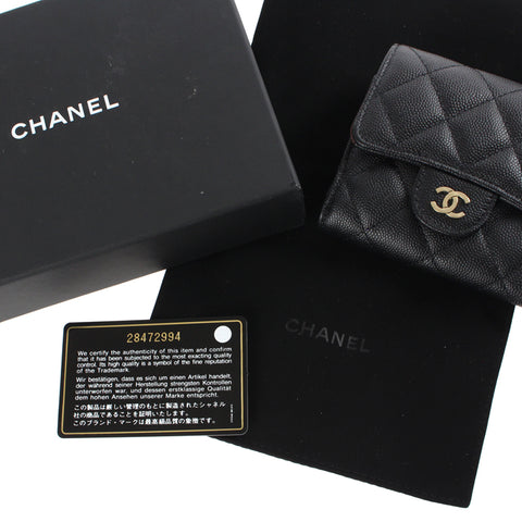 Chanel chanel caviar skin matrasse trois plies portefeuille 28 série noire p3067