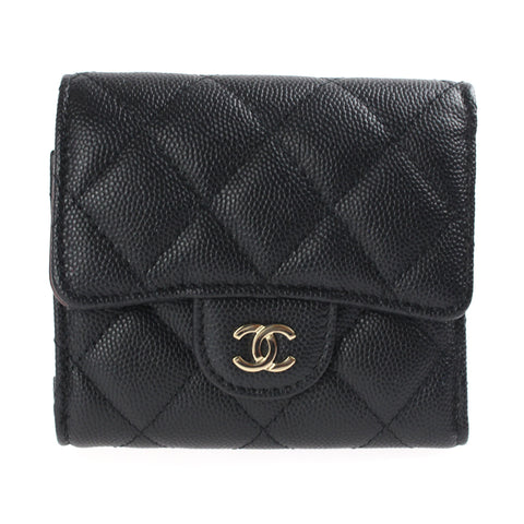 Chanel CHANEL Caviar Skin Matrasse Three Fold Wallet 28 Series Black P3067