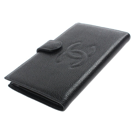 シャネル CHANEL キャビアスキン ココマーク がま口 二つ折り財布 5番台 レザー ブラック P3102