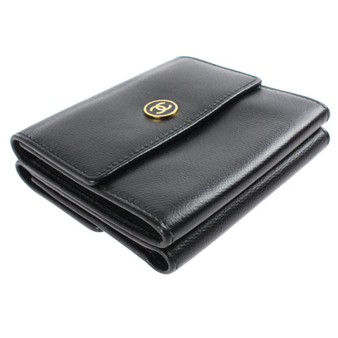 Chanel Chanel Coco Knopf Falte Brieftasche 2 Leder schwarz p3104