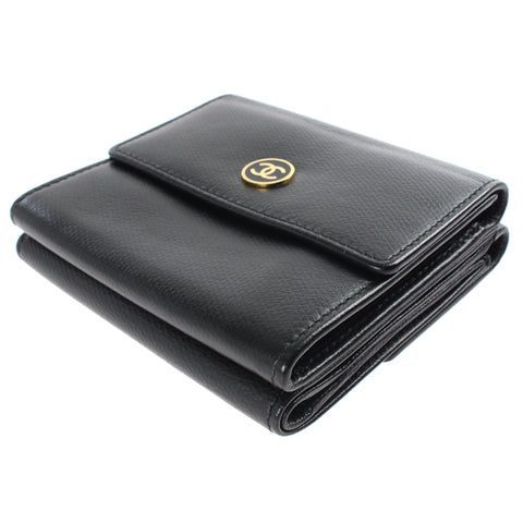 Chanel Chanel Coco Knopf Falte Brieftasche 2 Leder schwarz p3104
