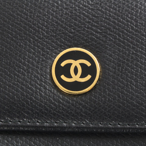Chanel CHANEL Coco button Fold Wallet 2 Leather Black P3104