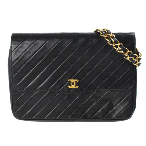 Chanel Pushlock Chain Shoulder Bag Leather Black P3157