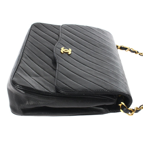 Chanel Pushlock Chain Shoulder Bag Leather Black P3157