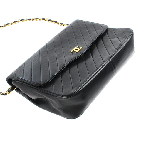 Chanel Pushlock Chain Shoulder Bag Leather Black P3157