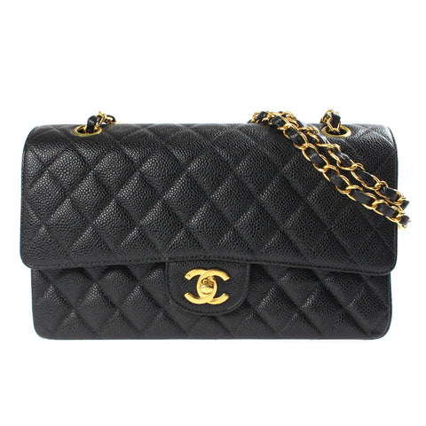 シャネル CHANEL キャビアスキン ダブルフラップマトラッセ チェーン ショルダーバッグ 6番台 レザー ブラック P3212