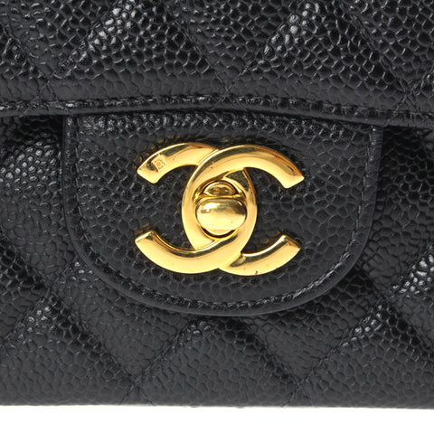 シャネル CHANEL キャビアスキン ダブルフラップマトラッセ チェーン ショルダーバッグ 6番台 レザー ブラック P3212