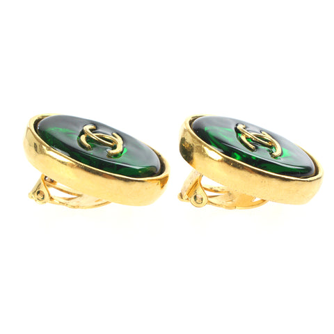 Chanel Coco Mark Gripore Round Boucles d'oreilles Gold X Green P3248