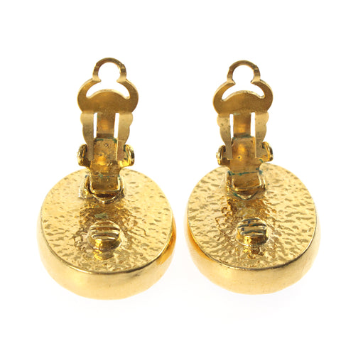 Chanel Coco Mark Gripore Round Boucles d'oreilles Gold X Green P3248