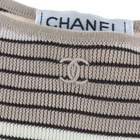 Chanel CHANEL Border Coco Mark Embroidery Tank Top 98P Beige P3258