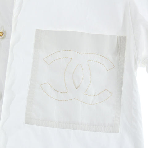 Chanel CHANEL Cocomark Embroidery Long Sleeve Shirt Blouse White P3757