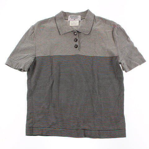 Chanel Coco -Knopf Borderbluse Kurzarm Hemd 97c Black x White P3996