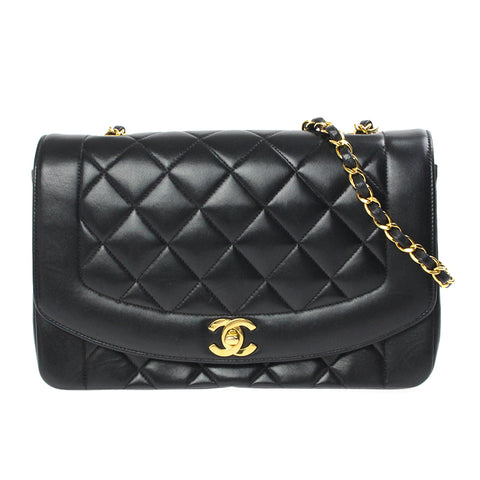 Chanel Diana Flap Matelasse Coco Mark Chain Shoulder Bag No. 2 Leather Black P4304