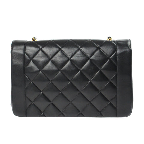 Chanel Chanel Diana Klappen Matrasse Coco Mark Ketten -Umhängetasche 2. Leder Schwarz P4304