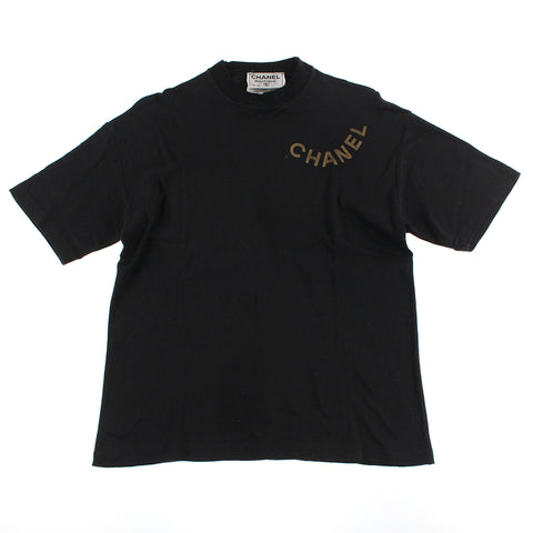 Chanel Chanel Logo Cut-et -sew Shew Sleeve T -shirt 16 Black P4397