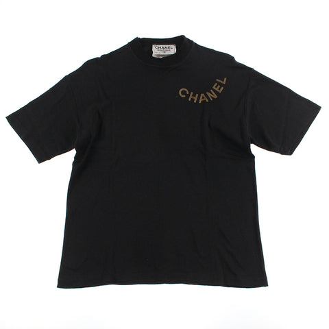 Chanel Chanel-Logo Schnitt und nähen Kurzarm T-Shirt 16 Black P4397