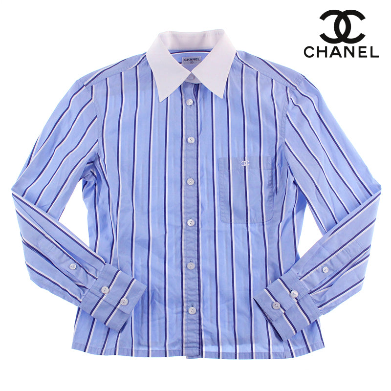 Chanel CHANEL Cocomark Stripe Blouse Long Sleeve Shirt Blue x White EI –  NUIR VINTAGE