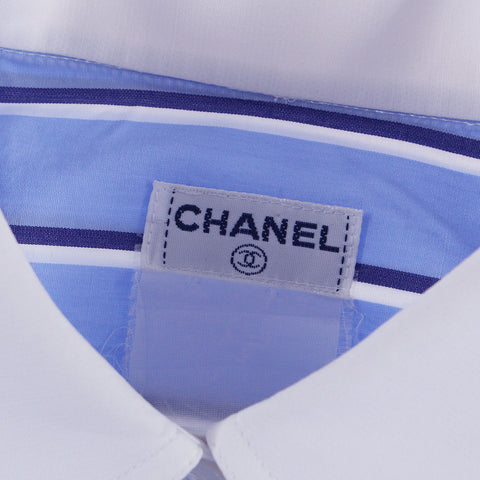 Chanel Chanel Cocomark Stripe Blouse Long Manche Shirt Blue X White EIT0368P5177