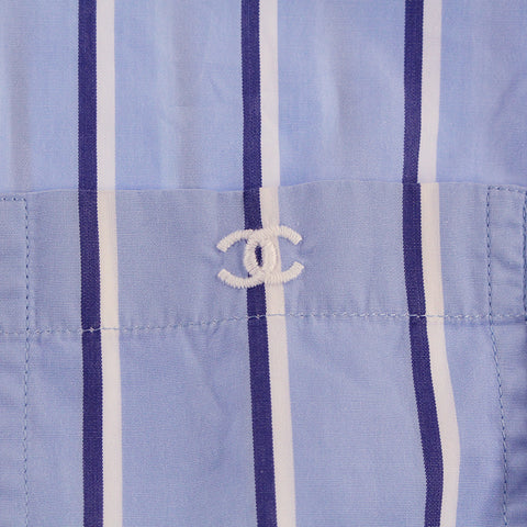 Chanel Chanel Cocomark Streifenbluse Langarmhemd Blau x Weiß P5177