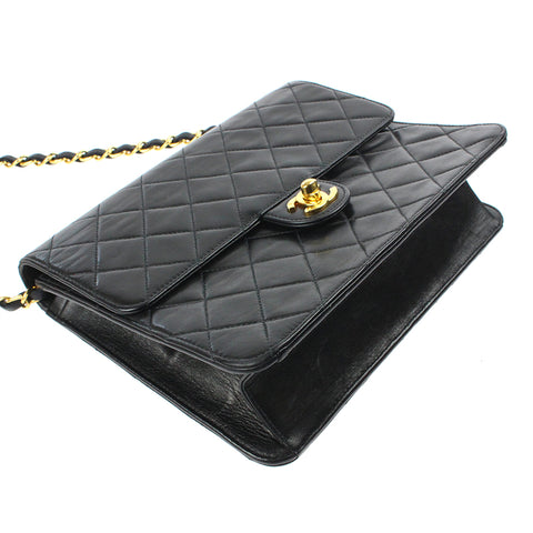 Chanel Chanel Matras Turn Turn Lock Chain Bager Sac à la chaîne 7e en cuir noir P5785