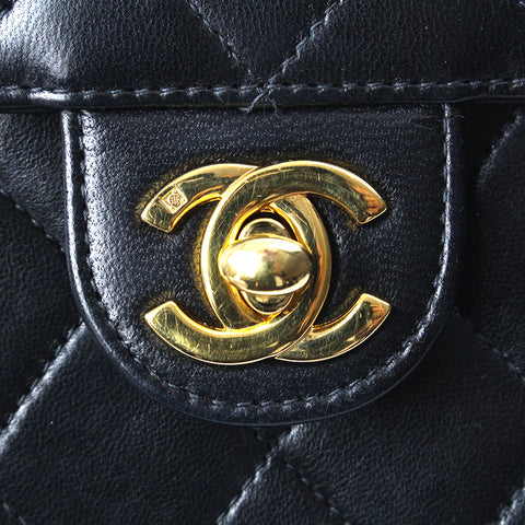 Chanel Chanel Matras drehen Schleuderkettenumhängetasche 7. Leder schwarz p5785