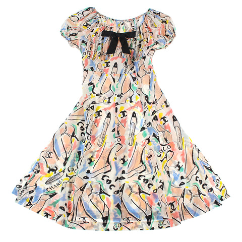 Chanel chanel motif de motif en ruban robe en soie multicolore p5987