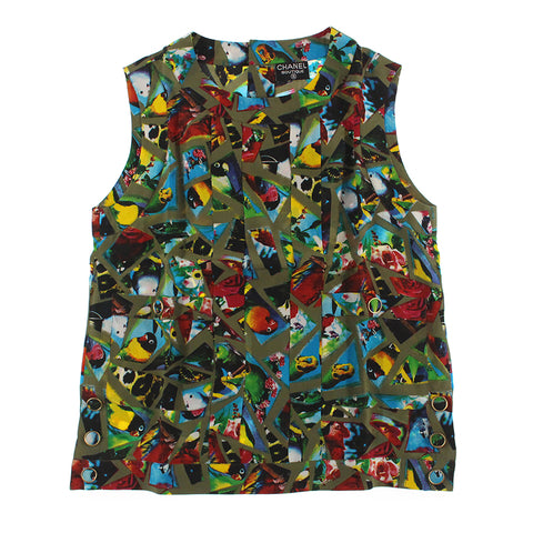 Chanel Chanel Modèle tout-over Blouse de soie coupé et coudre le multicolore P6075