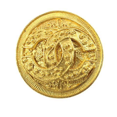 Chanel Coco Mark Round Brooch 94a Gold P7761