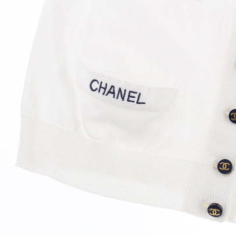 Chanel Chanel Coco Botan Logo Bicolor Kurzarm Top Sleeve Strickjacke Weiß X Navy EIT0476P7929