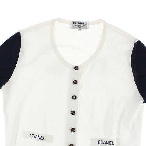 Chanel Chanel Coco Botan Logo Bicolor Sleette courte Cardigan White X Navy EIT0476P7929