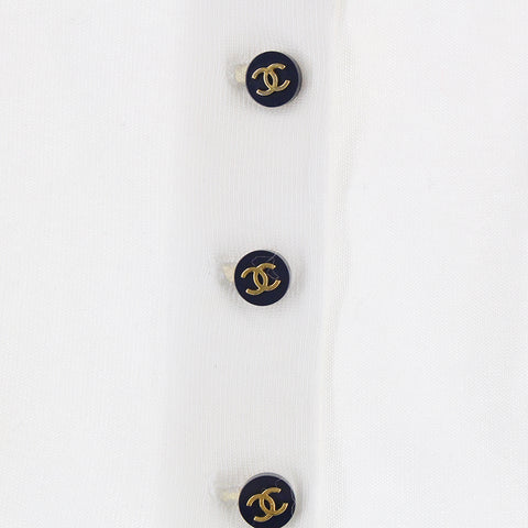 Chanel Chanel Coco Botan Logo Bicolor Sleette courte Cardigan White X Navy EIT0476P7929