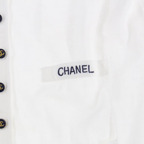 Chanel Chanel Coco Botan Logo Bicolor Kurzarm Top Sleeve Strickjacke Weiß X Navy EIT0476P7929