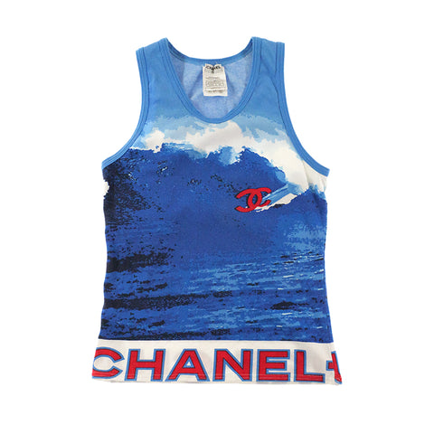 Chanel CHANEL S surf line cut -saw tank tops 02S blue P8531