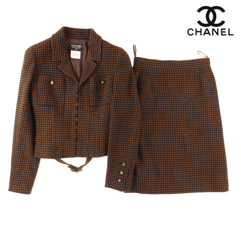 Chanel Chanel Coco Button Scraque Muster Tweed Anzug Jacke Rock 96A Brown EIT0543P8623