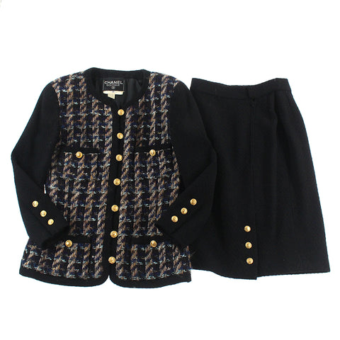 Chanel chanel tweed veste jupe costume noir p8992