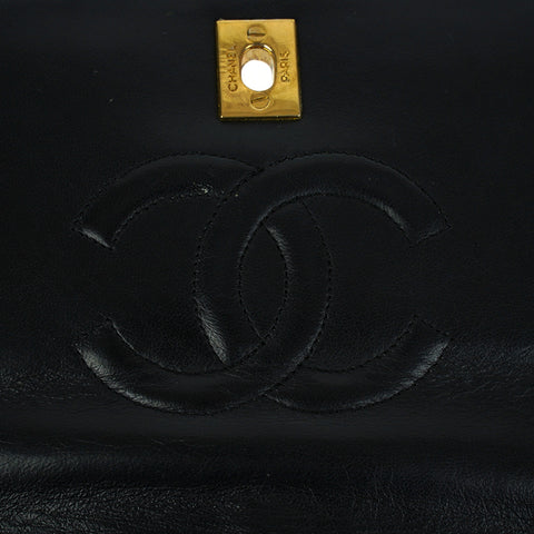 Chanel Vintage Chanel 12 Black Leather Large Shoulder Tote Bag