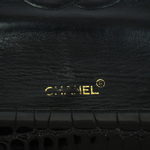 Chanel CHANEL Full flap croco shoulder bag leather black