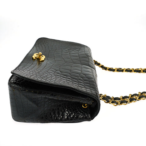 Chanel CHANEL Full flap croco shoulder bag leather black