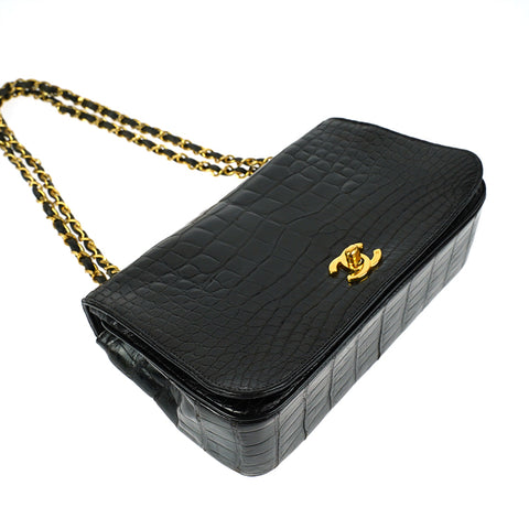 Chanel CHANEL Full flap croco shoulder bag leather black EIT0218P9441 –  NUIR VINTAGE