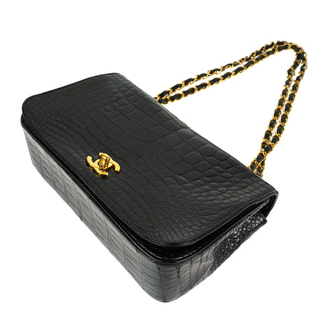 Chanel CHANEL Full flap croco shoulder bag leather black EIT0218P9441 –  NUIR VINTAGE