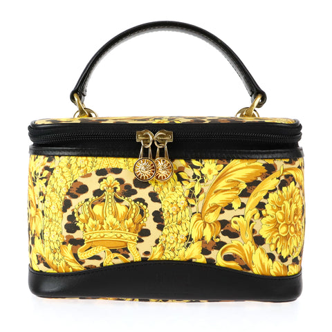 ヴェルサーチ VERSACE バニティ 総柄 ハンドバッグ レザー イエロー×ブラック P9584