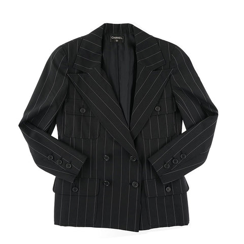 Chanel CHANEL Striped Suit Jacket Navy P9586
