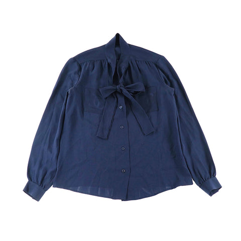 香奈儿可可马克·丝绸长袖衬衫海军p9703