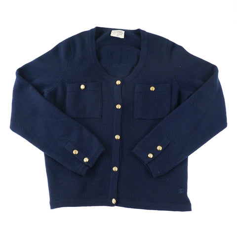 香奈儿可可纽扣羊绒卡迪根海军P9731