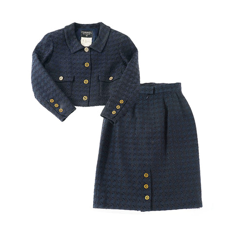 香奈儿香奈儿Tweed Coco按钮设置海军P9732