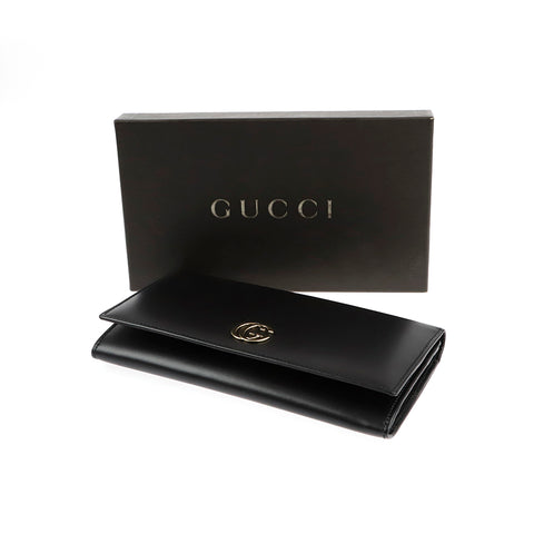 Gucci Gucci GG Marmont长钱包皮革黑色P9890