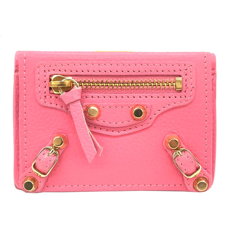 Balenciaga Classic Mini Wallet Tri-gefaltete Brieftasche Leder Pink P11386